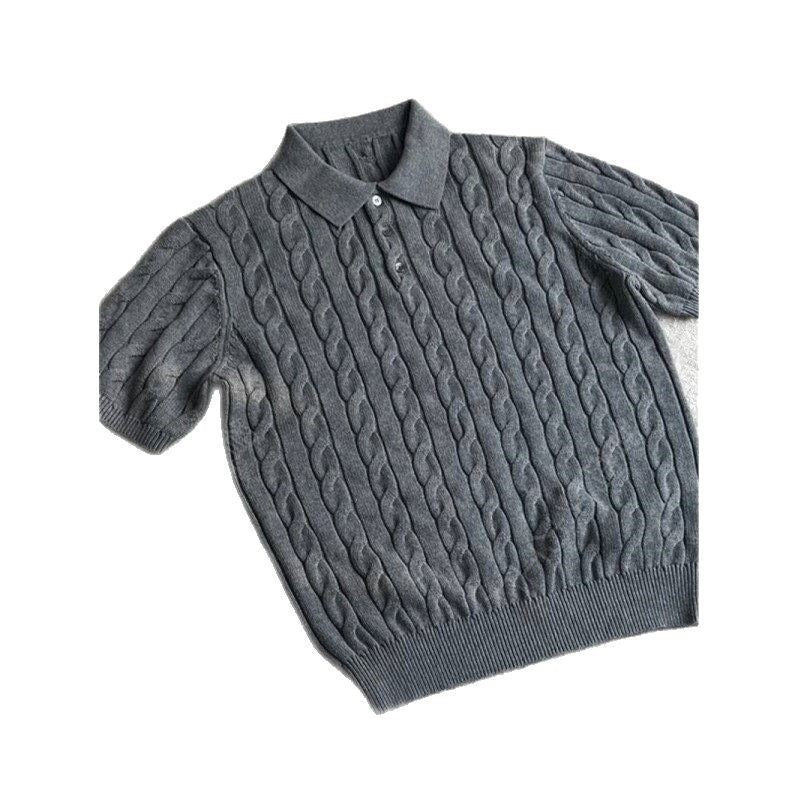 Summer New Twisted Long Staple Combed Cotton Knitted T-shirt