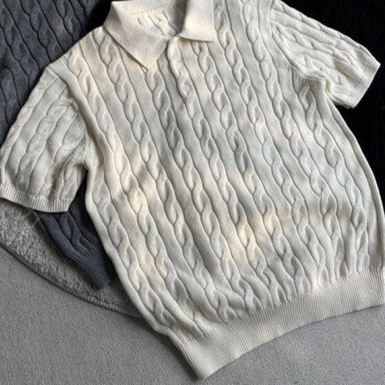 Summer New Twisted Long Staple Combed Cotton Knitted T-shirt