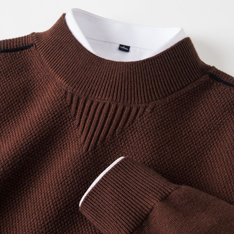Men's Knitted Half-Turtleneck Inverted Triangle Jacquard Sweater