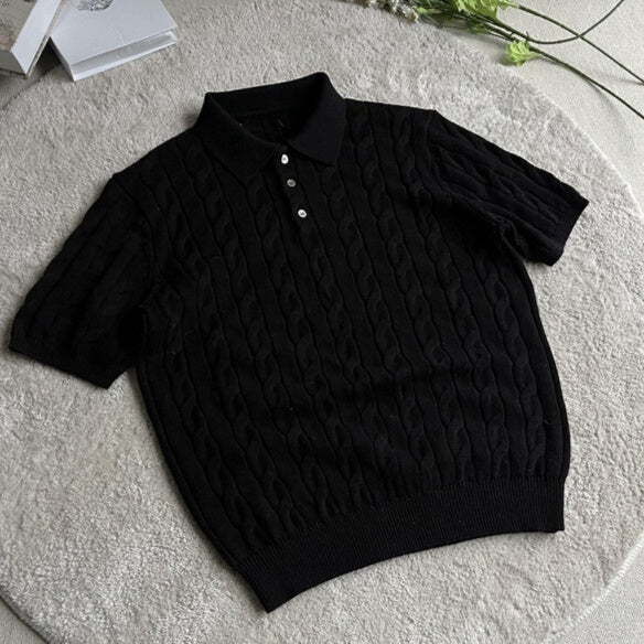 Summer New Twisted Long Staple Combed Cotton Knitted T-shirt