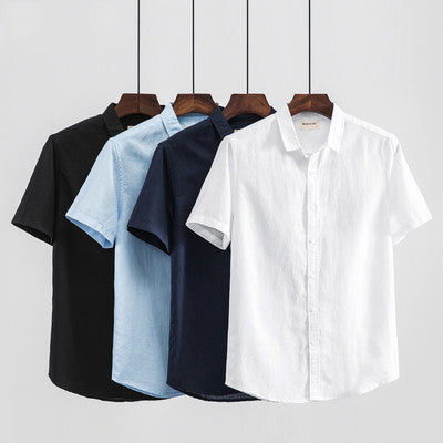 Summer Japanese Casual Square Collar Linen Short Sleeve Shirt