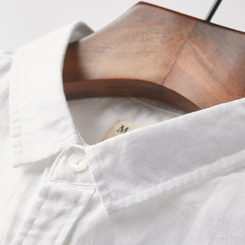 Summer Japanese Casual Square Collar Linen Short Sleeve Shirt