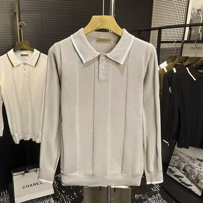 POLO Shirt Collar Color-blocking Long Sleeve Knit Sweater