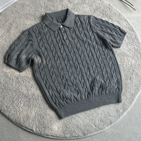 Summer New Twisted Long Staple Combed Cotton Knitted T-shirt