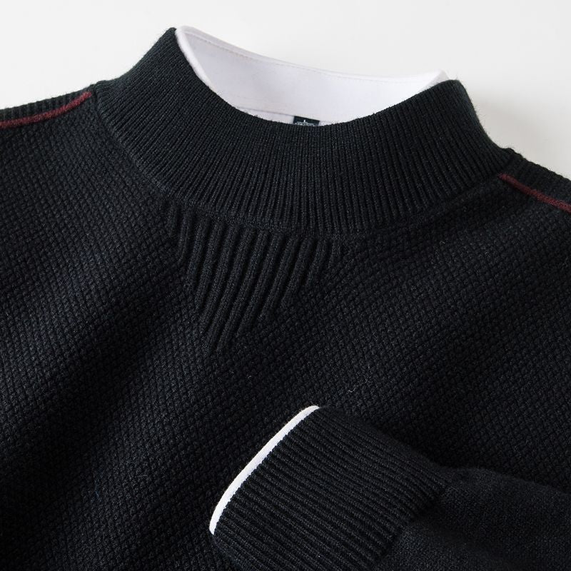 Men's Knitted Half-Turtleneck Inverted Triangle Jacquard Sweater
