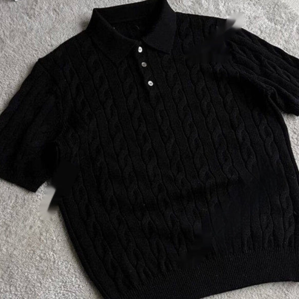 Summer New Twisted Long Staple Combed Cotton Knitted T-shirt