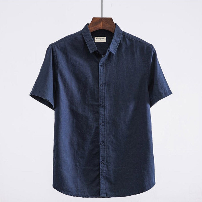 Summer Japanese Casual Square Collar Linen Short Sleeve Shirt