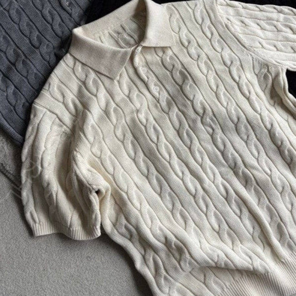 Summer New Twisted Long Staple Combed Cotton Knitted T-shirt